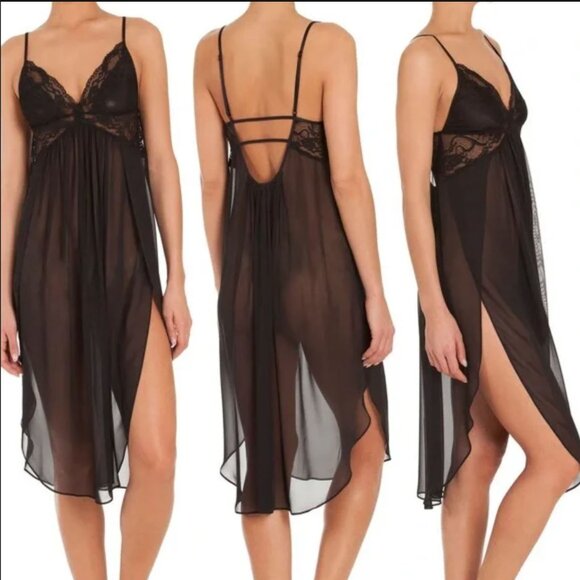 In Bloom by Jonquil Long Chemise, Black, size Small - Picture 1 of 1